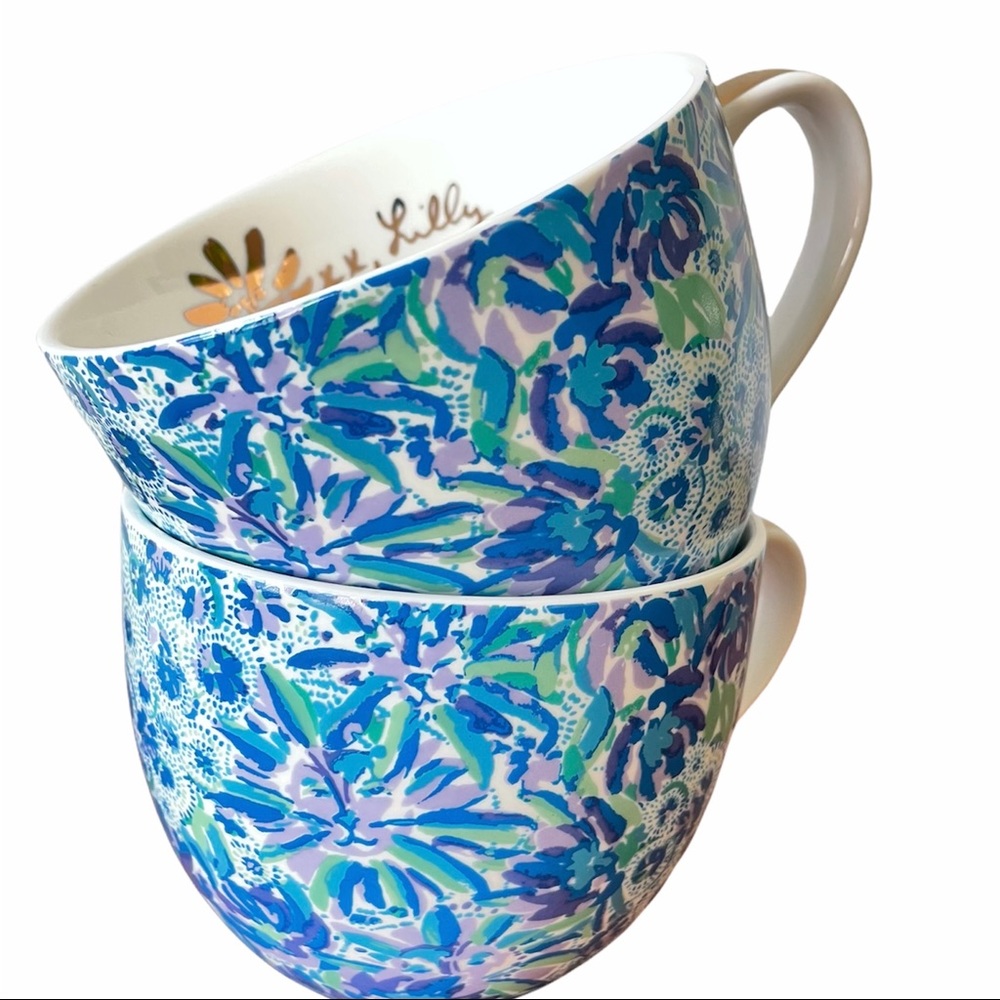 Lilly Pulitzer Ceramic Floral Cofee Tea Hot Beverage Mug Cups 12oz Set Of 2